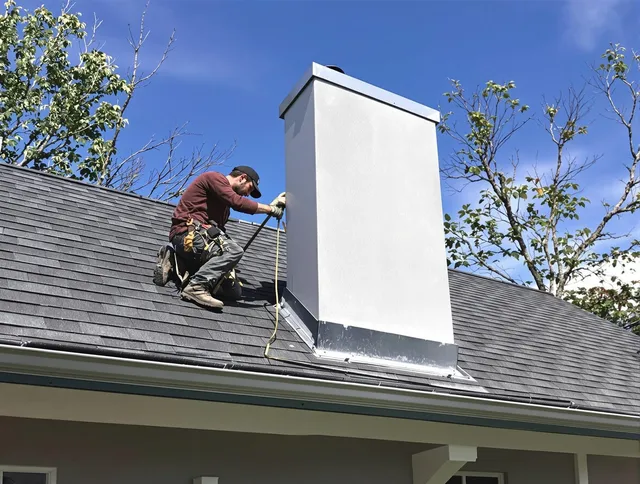 Wesley Chapel Chimney Sweep team member finishing chimney construction in Wesley Chapel, FL