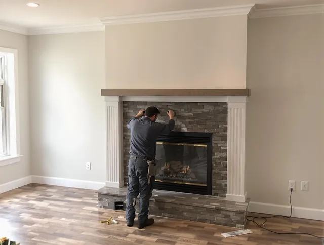 Wesley Chapel Chimney Sweep finishing a custom fireplace install in Wesley Chapel, FL